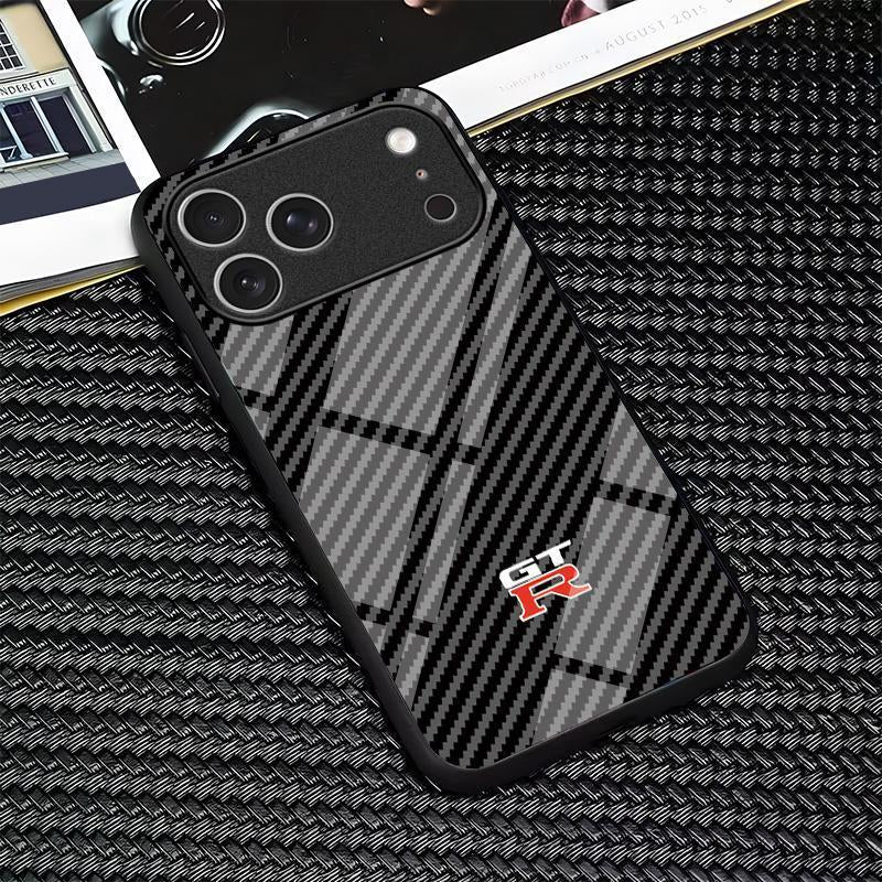 For Iphone 17/16/15/14/13/12/11 Air/Pro/Promax/Plus Carbon Fiber Texture Mirror Mobile Phone Case Glass Case 995