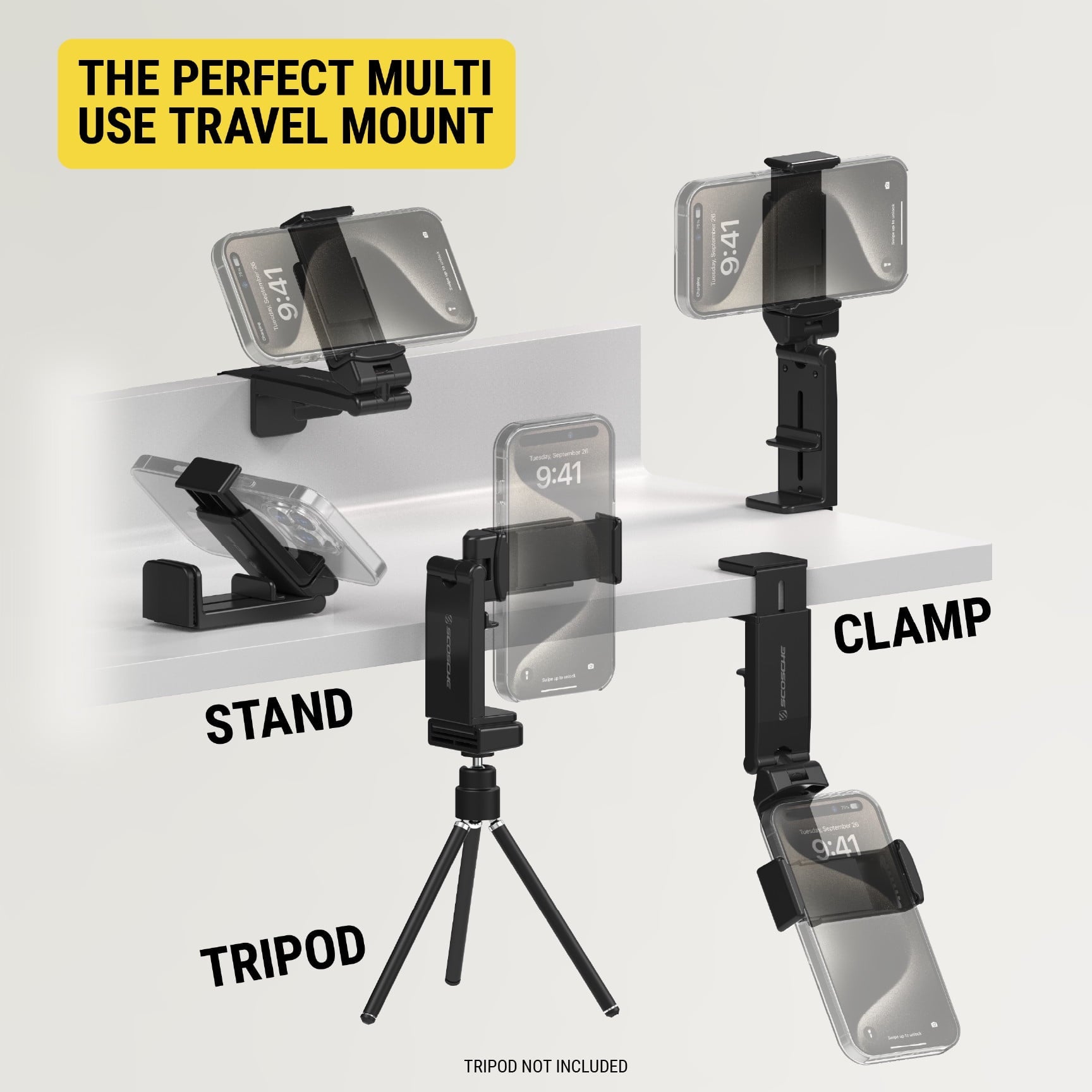 SUHTRVL-SP1 Universal 360° Adjustable Lightweight, Compact Travel Phone Mount or Stand Black